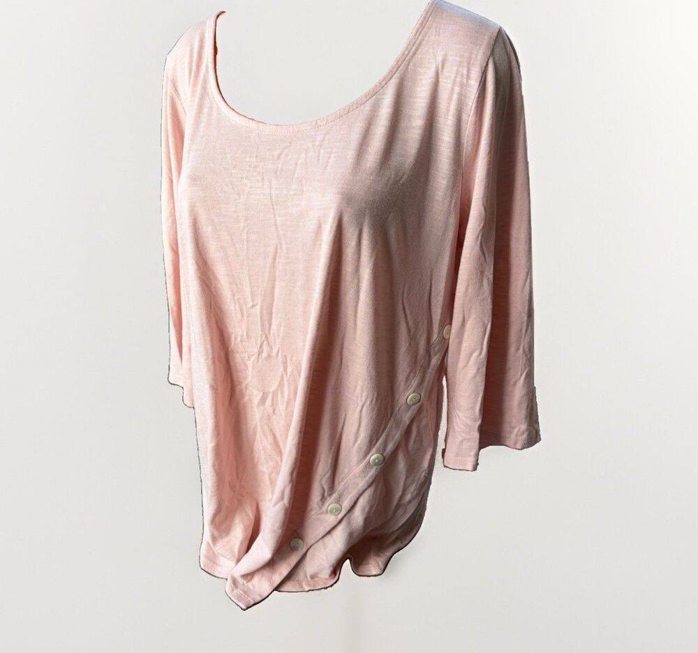 J. Jill Pure Jill Asymmetric Button Tunic Top Pink Cotton Modal Slub Knit MP